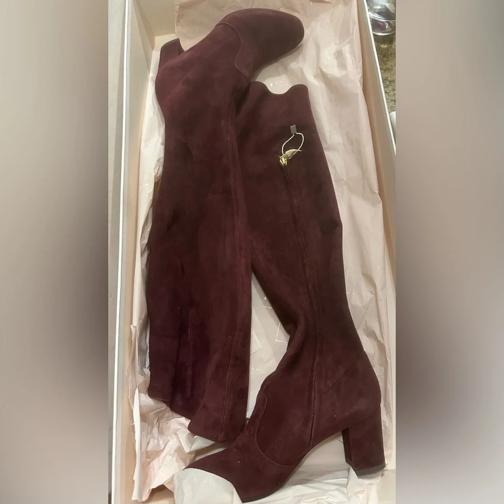 L'Autre Chose Italy Burgundy Suede Over The Knee Block Heel Boots 35 NWT